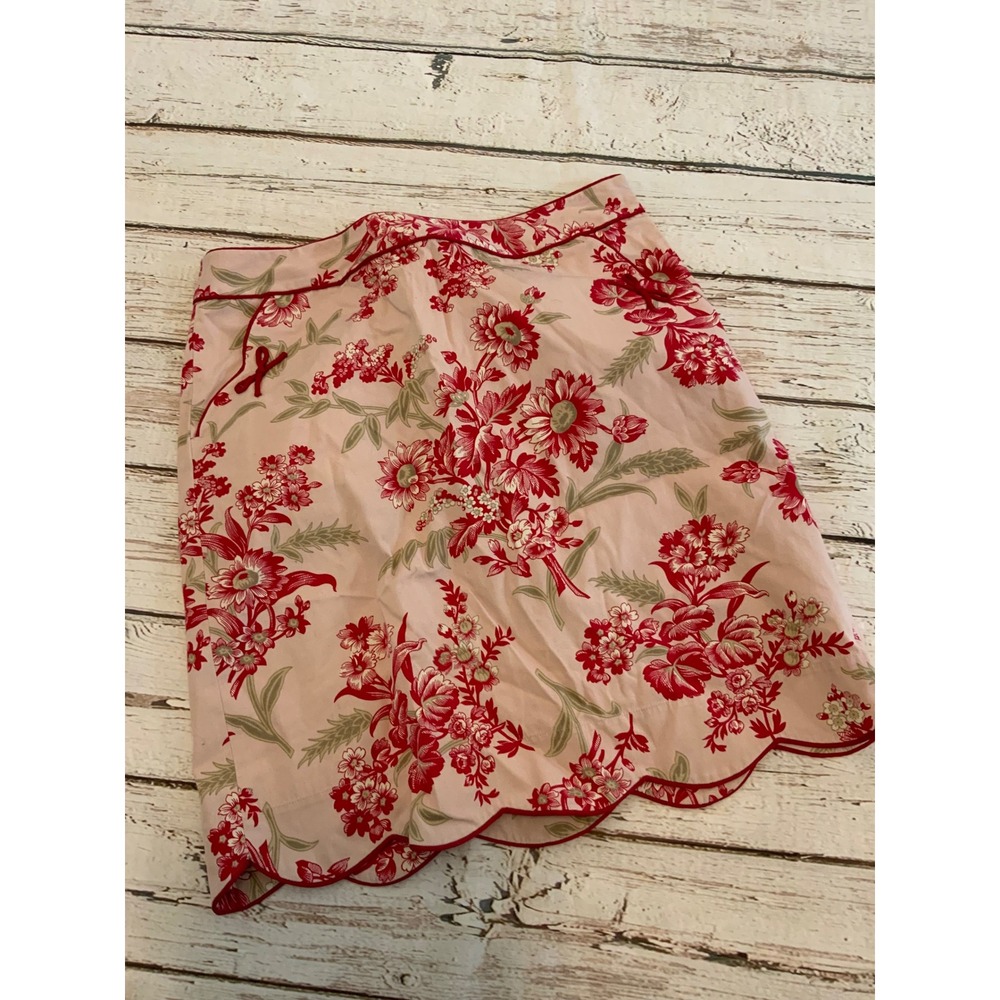 Ann Taylor LOFT Vintage Y2K Red Pink Floral Scalloped Hem Cotton Mini Skirt 10